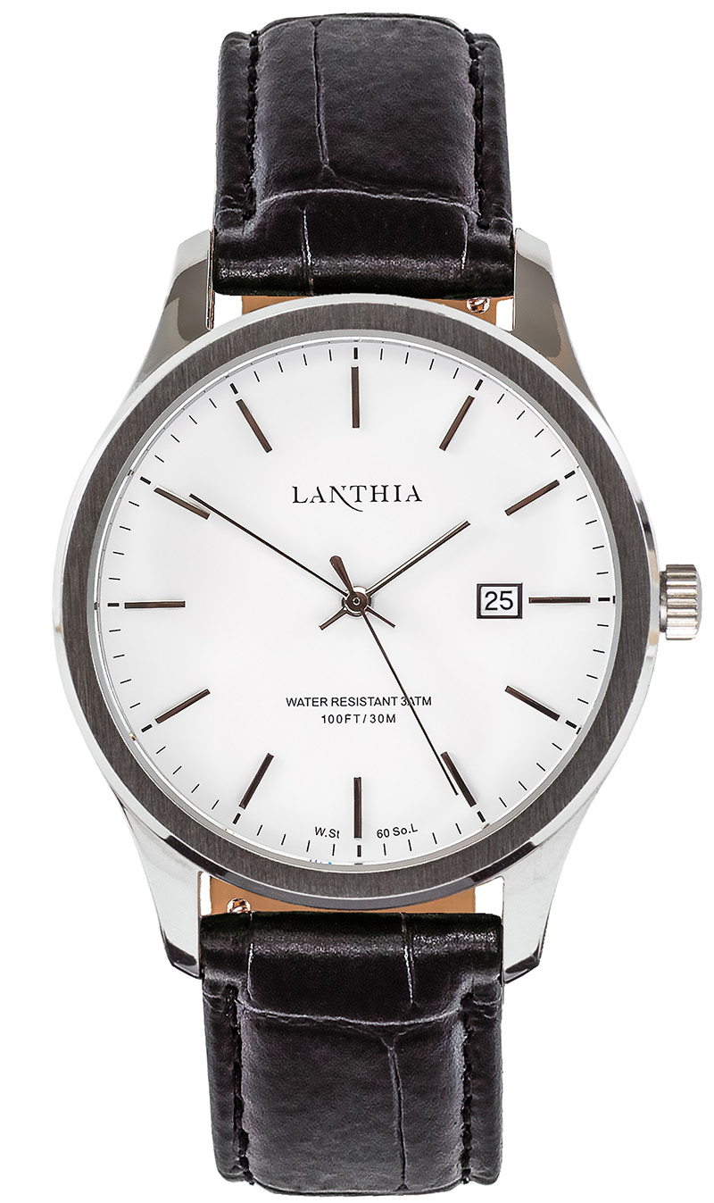 Oligastra 001-1948White, Stainless steel with black leather strap