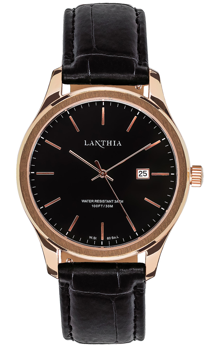 Oligastra 004-1948Black, Rose goldwith black leather strap